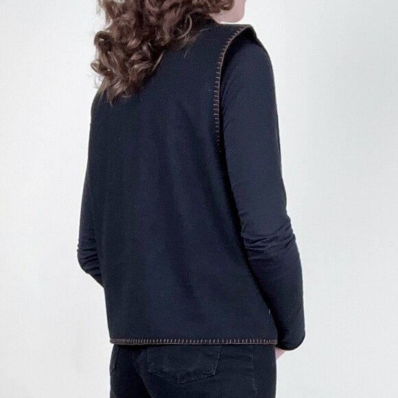 Vintage Wool Fall Leaf Sweater Vest Oversized Sleeveless Jacket Coat Novelty 90s - Picture 3 of 8